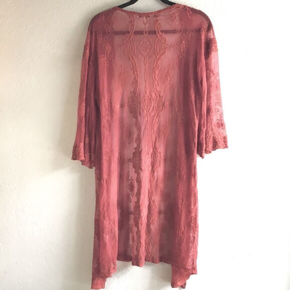 Lagenlook witchy dark orange/red cover up duster embroidered all over pattern - Picture 4 of 6
